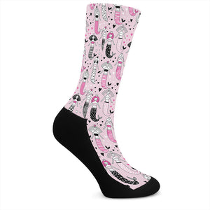 Pink Girly Mermaid Pattern Print Crew Socks