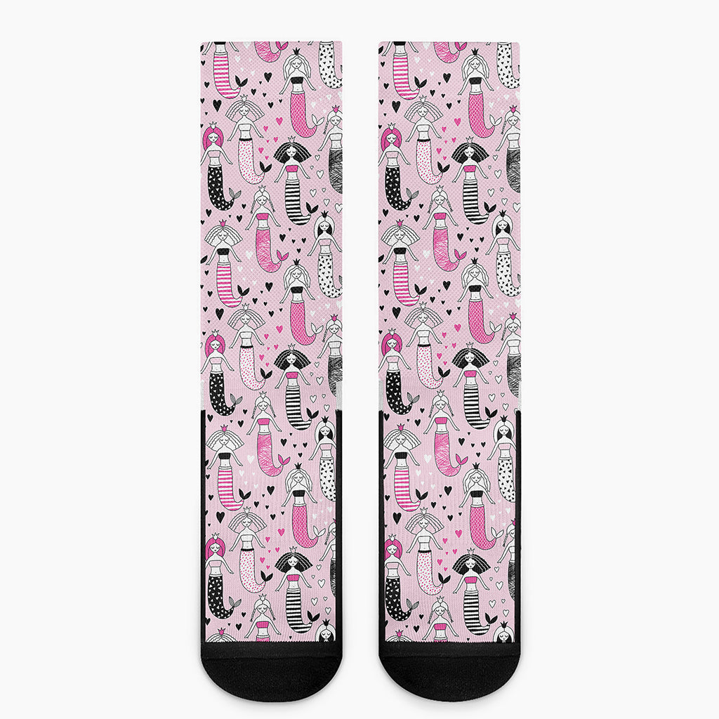 Pink Girly Mermaid Pattern Print Crew Socks