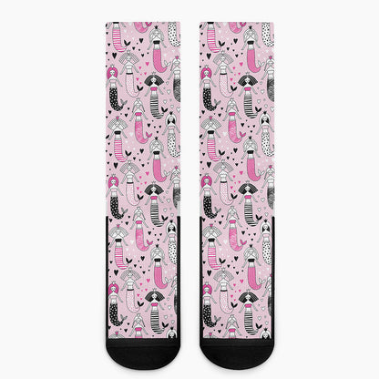 Pink Girly Mermaid Pattern Print Crew Socks