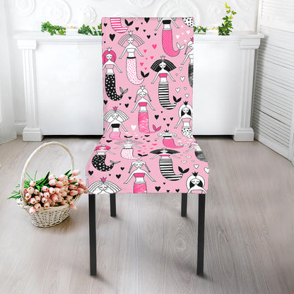 Pink Girly Mermaid Pattern Print Dining Chair Slipcover