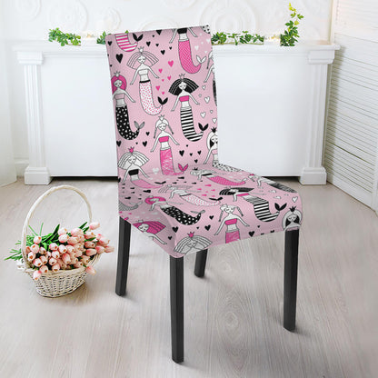 Pink Girly Mermaid Pattern Print Dining Chair Slipcover