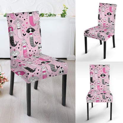 Pink Girly Mermaid Pattern Print Dining Chair Slipcover