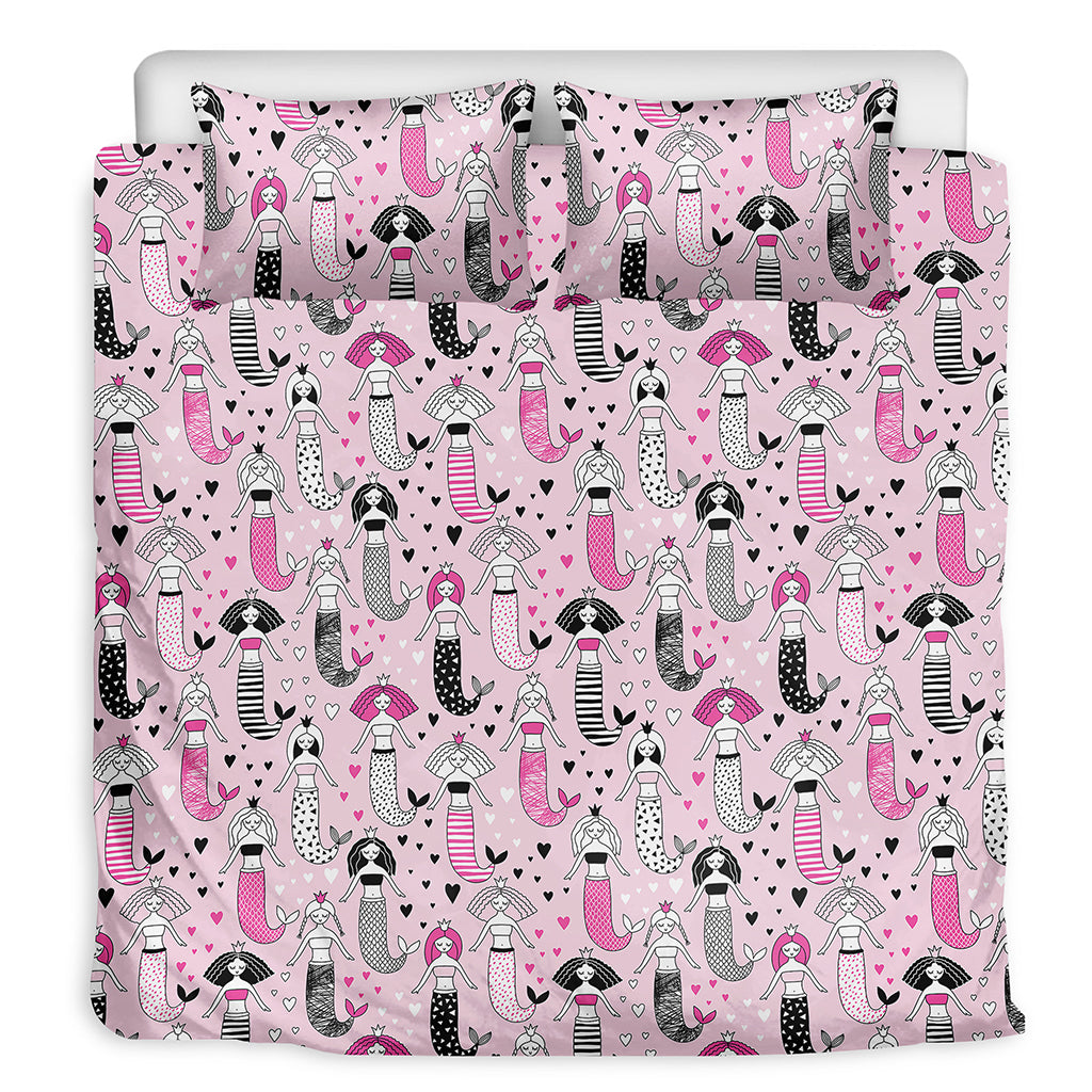 Pink Girly Mermaid Pattern Print Duvet Cover Bedding Set
