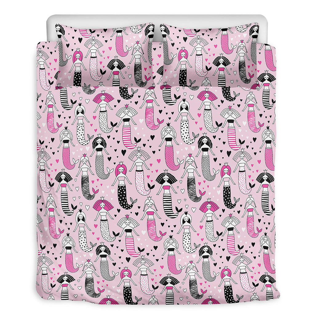 Pink Girly Mermaid Pattern Print Duvet Cover Bedding Set