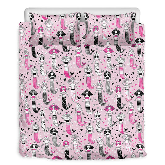 Pink Girly Mermaid Pattern Print Duvet Cover Bedding Set