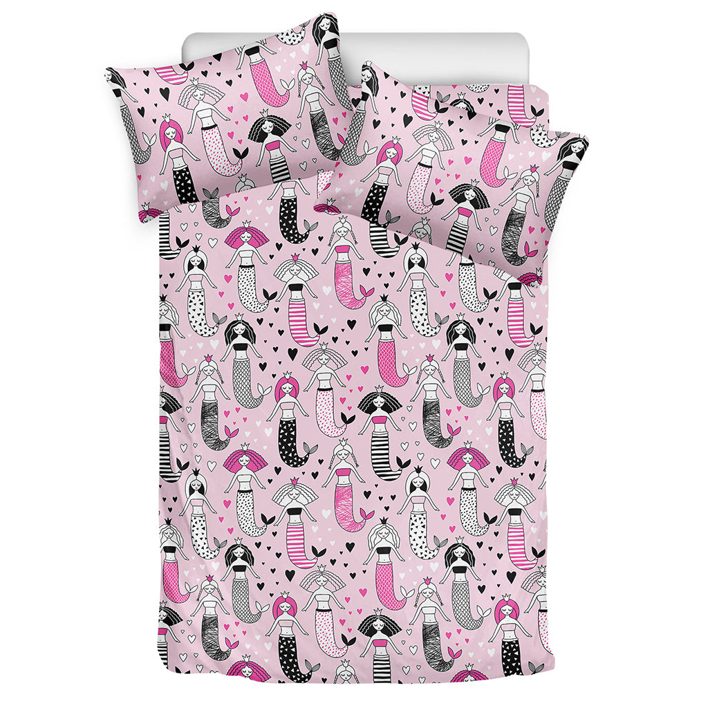 Pink Girly Mermaid Pattern Print Duvet Cover Bedding Set