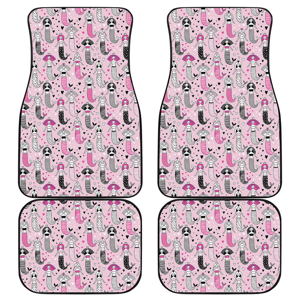 Pink Girly Mermaid Pattern Print Front and Back Car Floor Mats