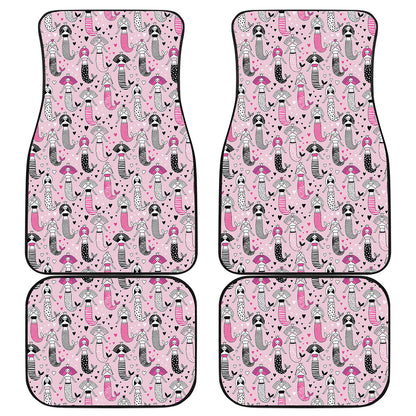 Pink Girly Mermaid Pattern Print Front and Back Car Floor Mats