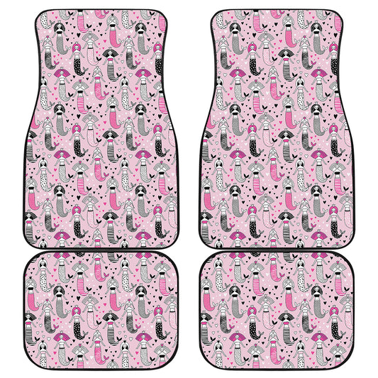 Pink Girly Mermaid Pattern Print Front and Back Car Floor Mats