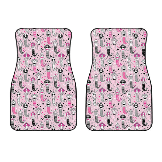 Pink Girly Mermaid Pattern Print Front Car Floor Mats