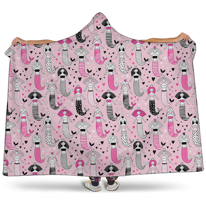 Pink Girly Mermaid Pattern Print Hooded Blanket