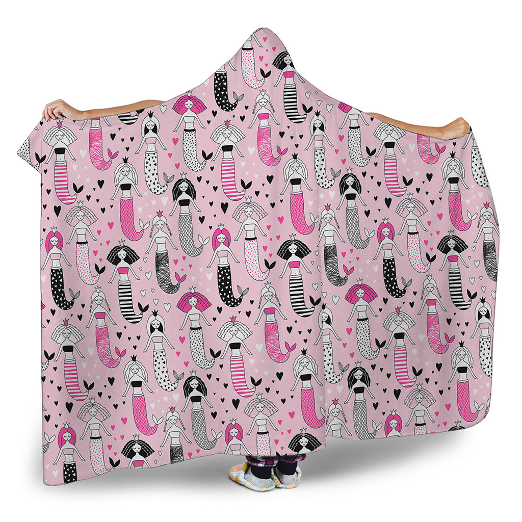 Pink Girly Mermaid Pattern Print Hooded Blanket