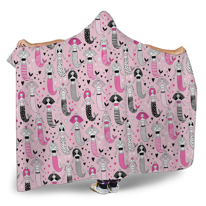 Pink Girly Mermaid Pattern Print Hooded Blanket