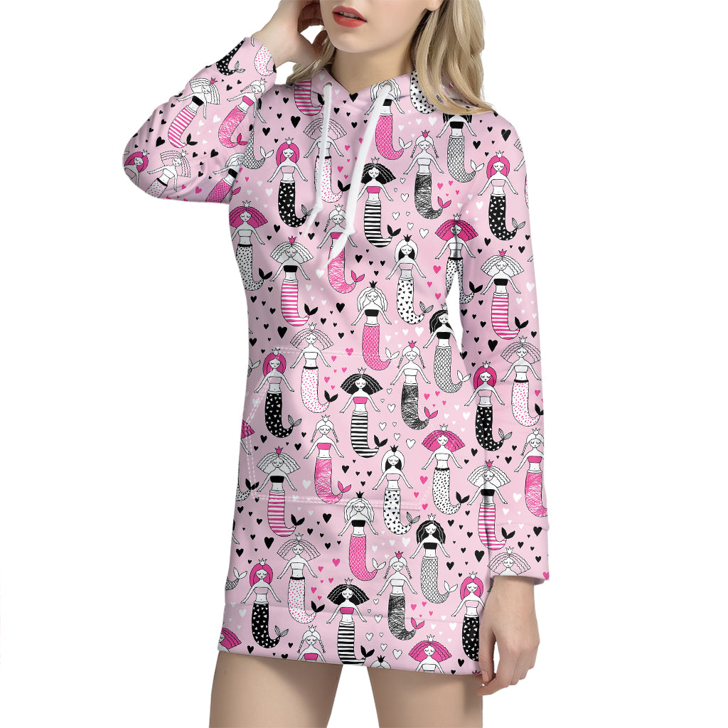 Pink Girly Mermaid Pattern Print Hoodie Dress