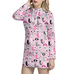 Pink Girly Mermaid Pattern Print Hoodie Dress