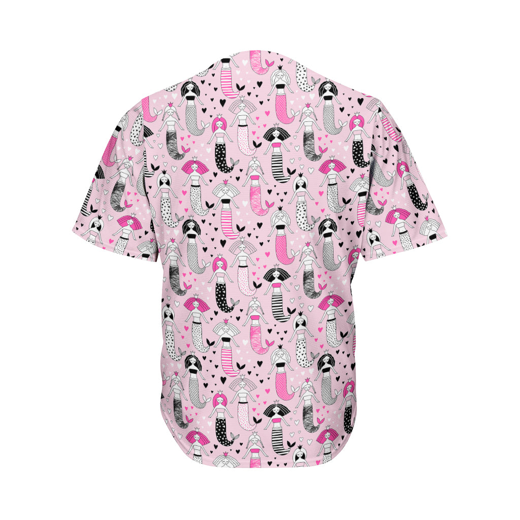 Pink Girly Mermaid Pattern Print Men's Baseball Jersey