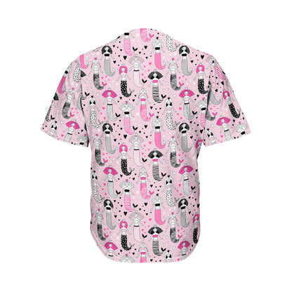 Pink Girly Mermaid Pattern Print Men's Baseball Jersey