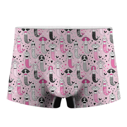Pink Girly Mermaid Pattern Print Men's Boxer Briefs