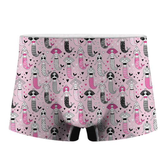 Pink Girly Mermaid Pattern Print Men's Boxer Briefs