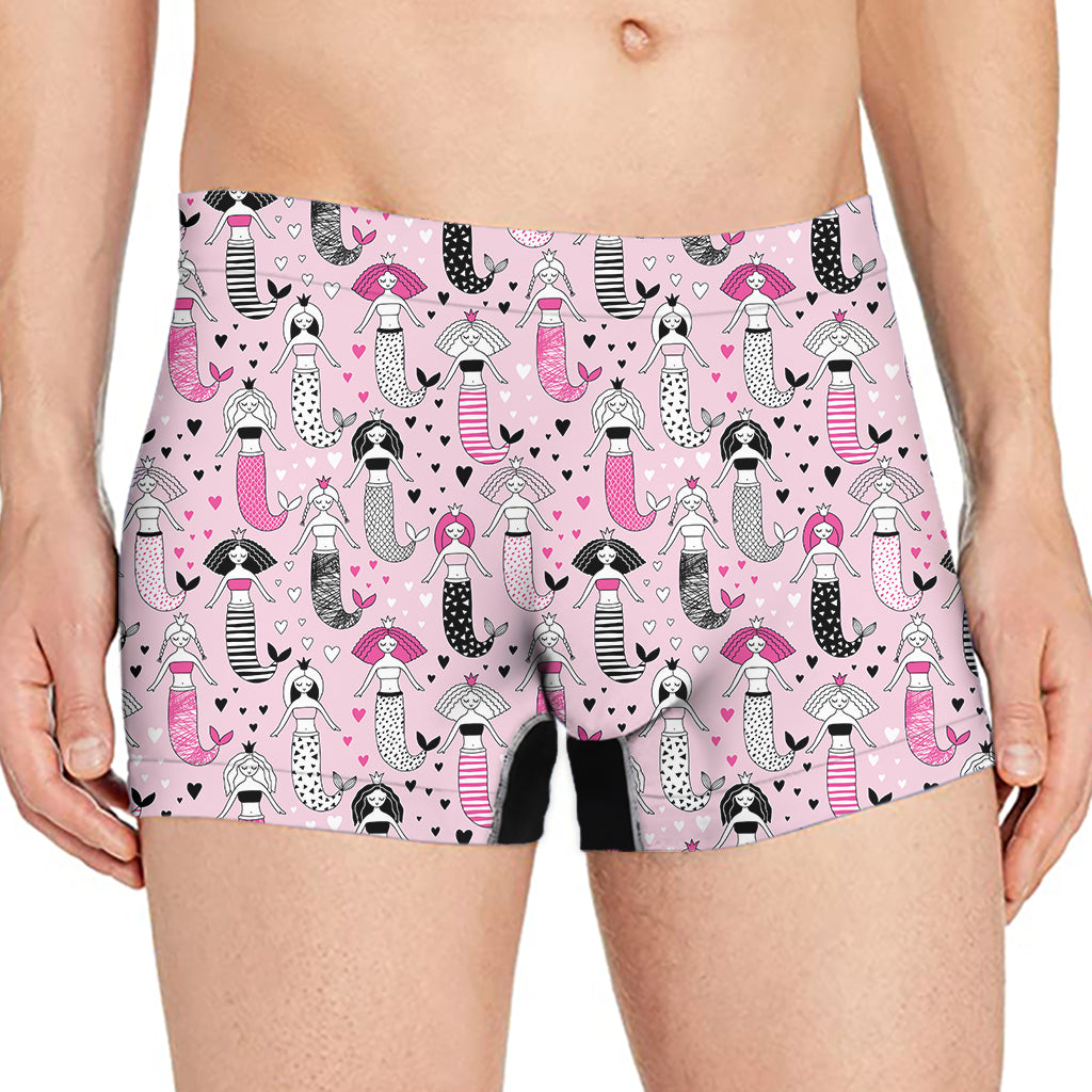 Pink Girly Mermaid Pattern Print Men's Boxer Briefs