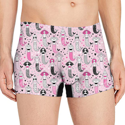 Pink Girly Mermaid Pattern Print Men's Boxer Briefs