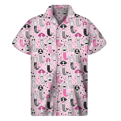 Pink Girly Mermaid Pattern Print Men's Short Sleeve Shirt