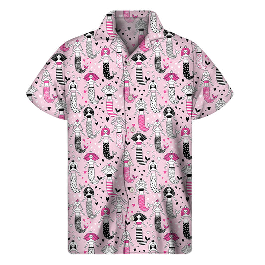 Pink Girly Mermaid Pattern Print Men's Short Sleeve Shirt