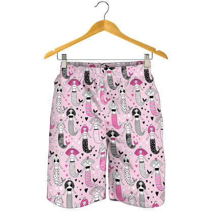 Pink Girly Mermaid Pattern Print Men's Shorts