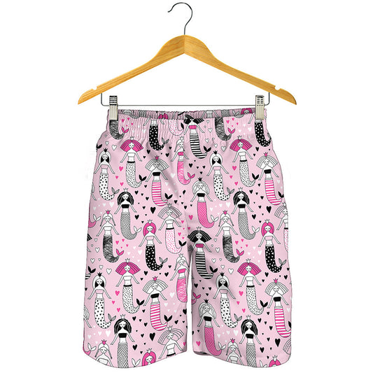 Pink Girly Mermaid Pattern Print Men's Shorts