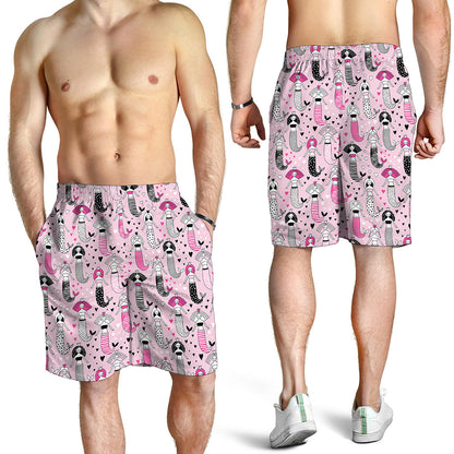 Pink Girly Mermaid Pattern Print Men's Shorts