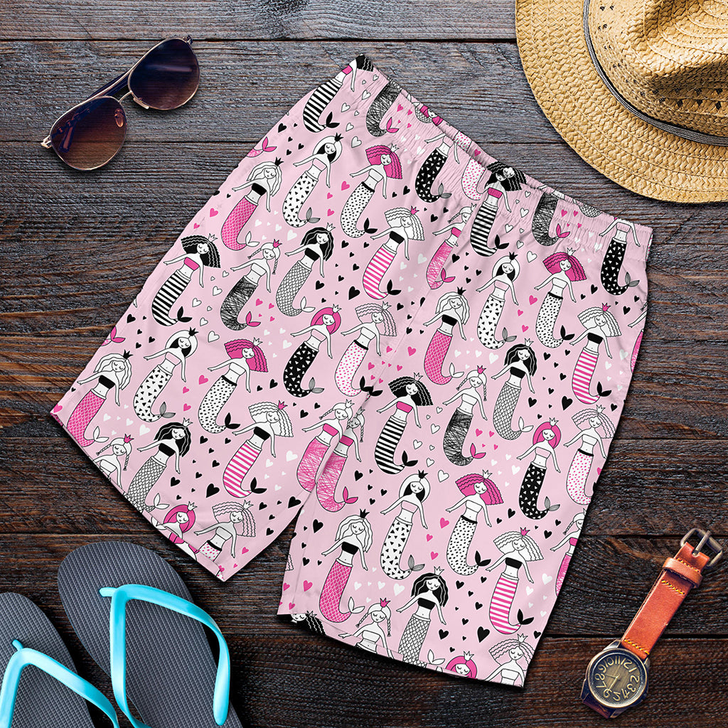 Pink Girly Mermaid Pattern Print Men's Shorts