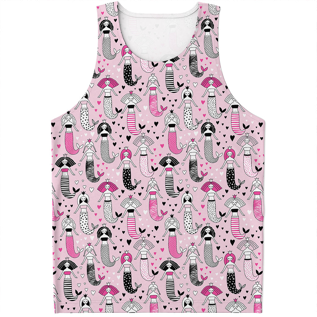 Pink Girly Mermaid Pattern Print Men's Tank Top