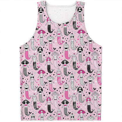 Pink Girly Mermaid Pattern Print Men's Tank Top