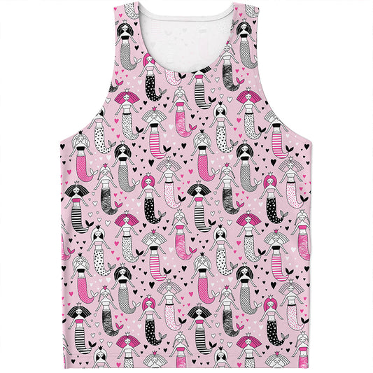 Pink Girly Mermaid Pattern Print Men's Tank Top