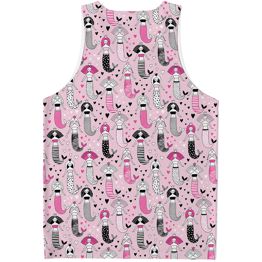 Pink Girly Mermaid Pattern Print Men's Tank Top