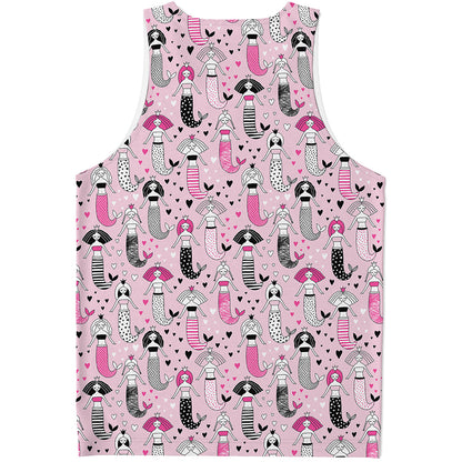Pink Girly Mermaid Pattern Print Men's Tank Top