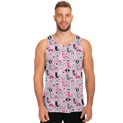 Pink Girly Mermaid Pattern Print Men's Tank Top