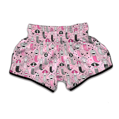 Pink Girly Mermaid Pattern Print Muay Thai Boxing Shorts