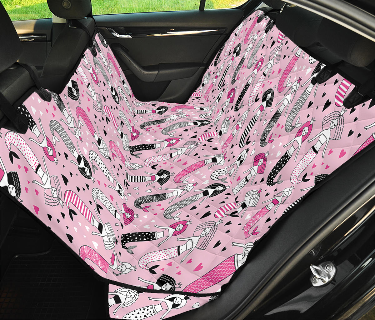 Pink Girly Mermaid Pattern Print Pet Car Back Seat Cover