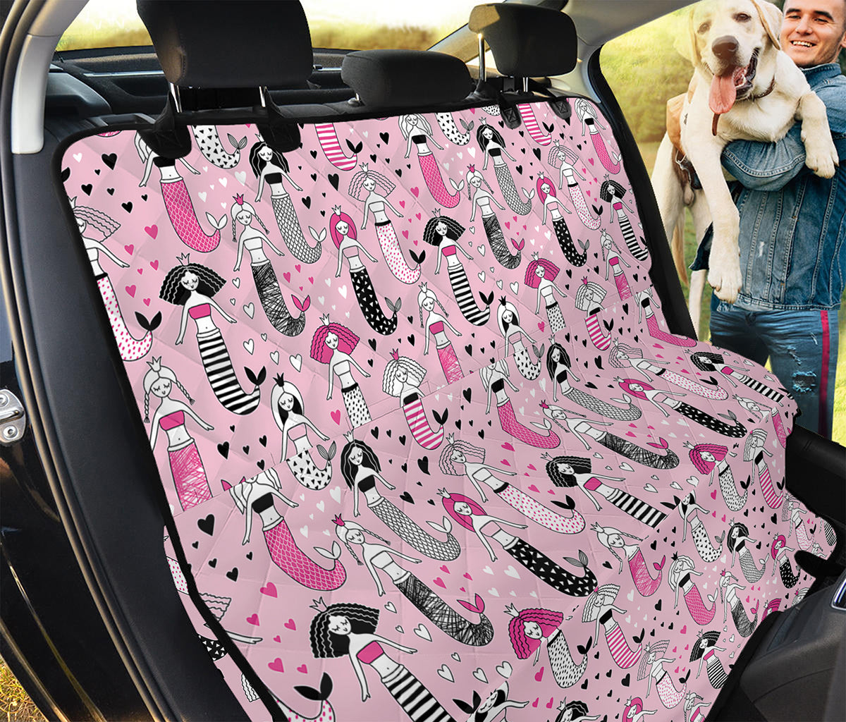 Pink Girly Mermaid Pattern Print Pet Car Back Seat Cover