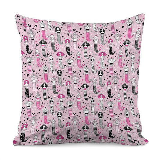 Pink Girly Mermaid Pattern Print Pillow Cover