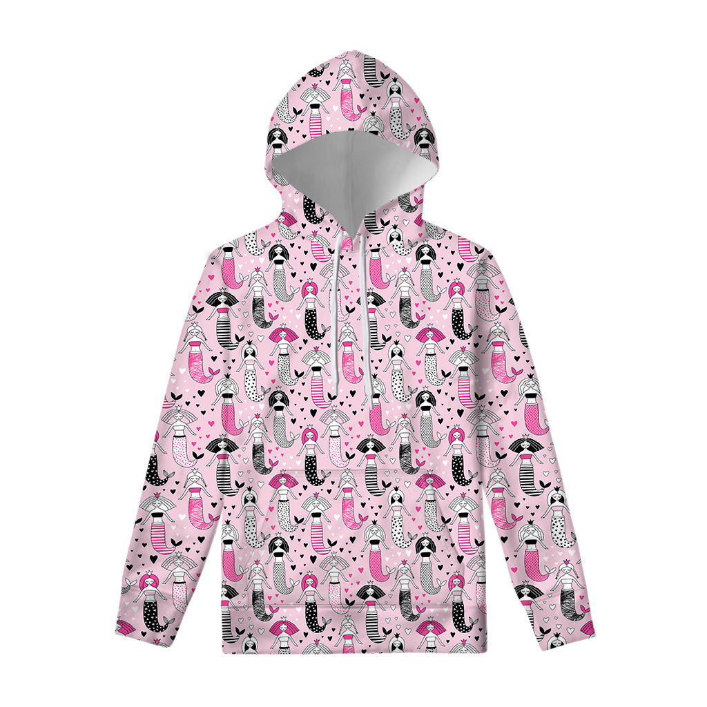 Pink Girly Mermaid Pattern Print Pullover Hoodie