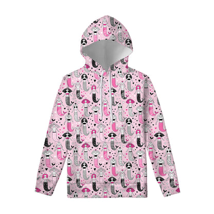 Pink Girly Mermaid Pattern Print Pullover Hoodie