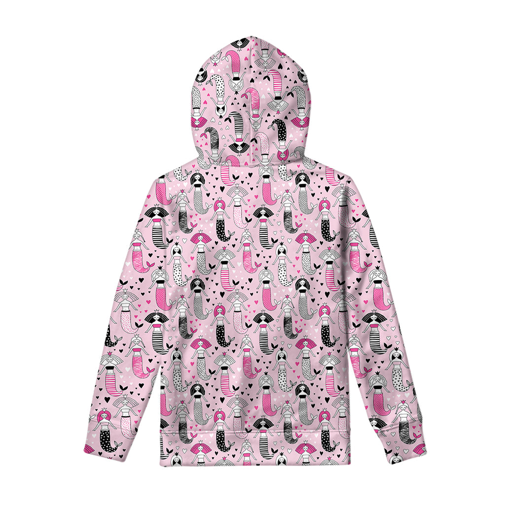 Pink Girly Mermaid Pattern Print Pullover Hoodie