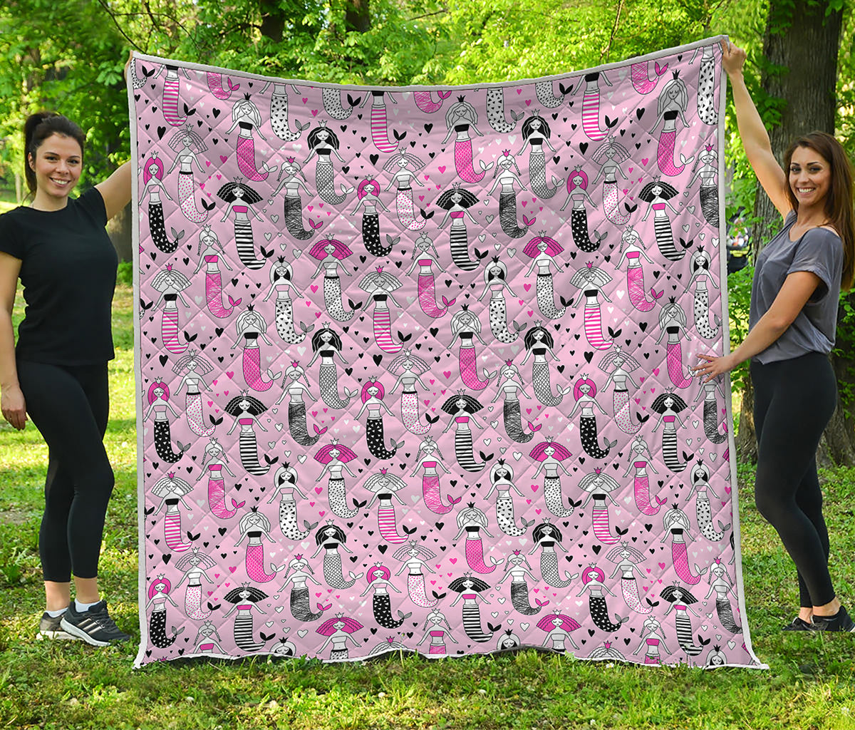 Pink Girly Mermaid Pattern Print Quilt