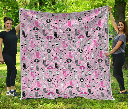 Pink Girly Mermaid Pattern Print Quilt