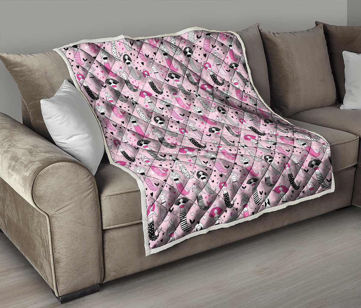 Pink Girly Mermaid Pattern Print Quilt