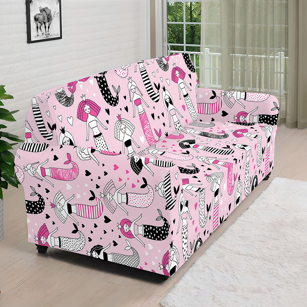 Pink Girly Mermaid Pattern Print Sofa Cover
