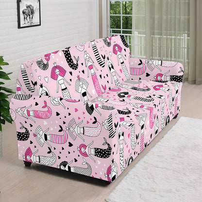 Pink Girly Mermaid Pattern Print Sofa Cover