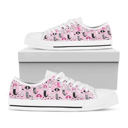 Pink Girly Mermaid Pattern Print White Low Top Shoes